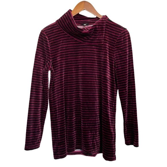 Talbots Women's Burgundy Stripe Velvet Long Sleeve Cowl-Neck Blouse Size XS - Picture 3 of 7